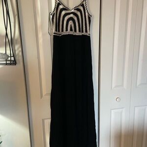 LOFT Black and White Striped Maxi Dress